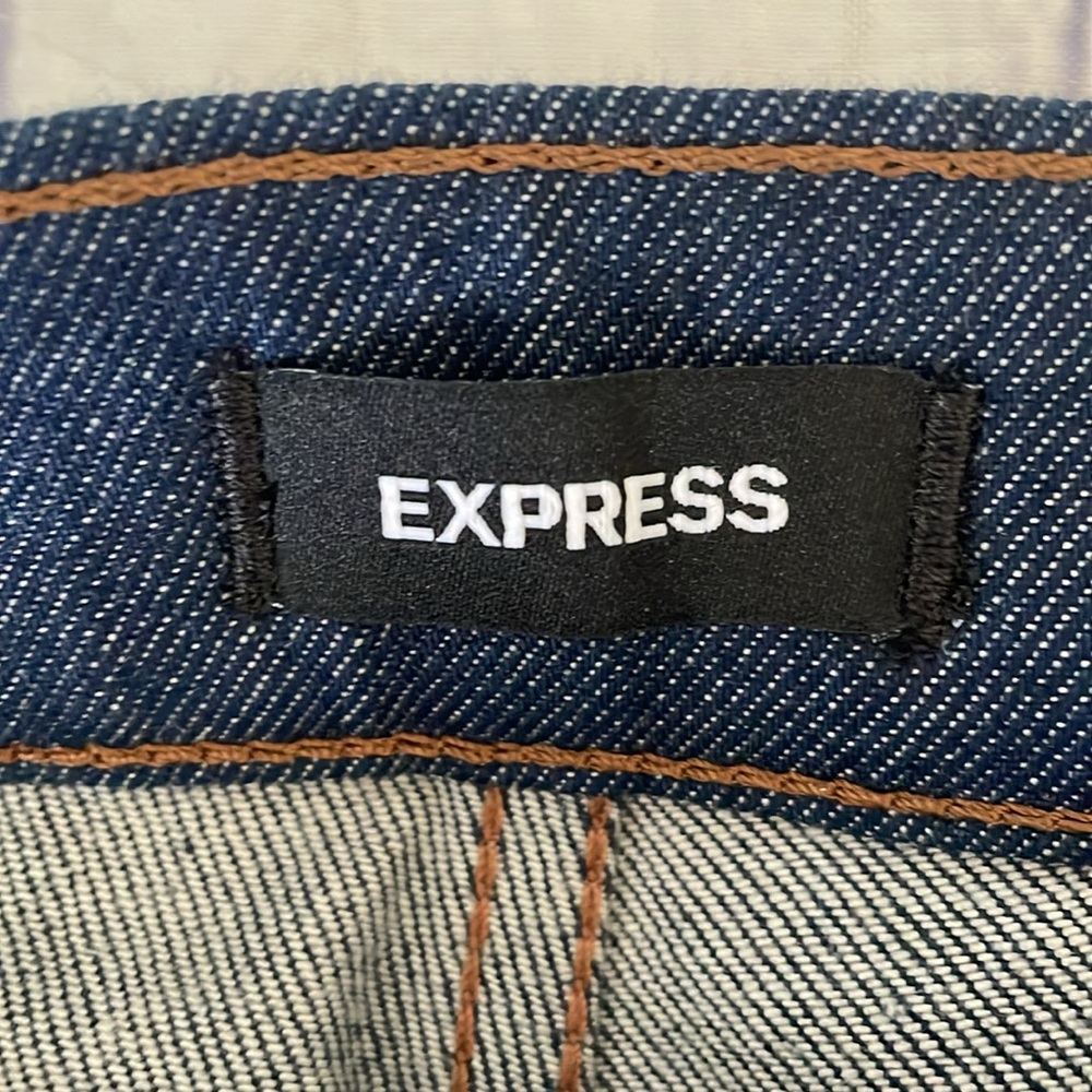 ExpressMom Jeans Women's Navy Denim Buckle Waist High Rise Straight Leg, Size 2R - Picture 7 of 10